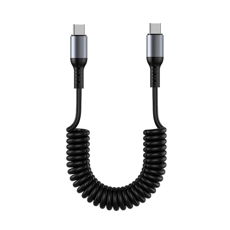 1.5M Coiled USB-C Type C 5A Fast Charging Data Cable 90 Right Angle Retractable Pure Copper Mobile Phone Cord for