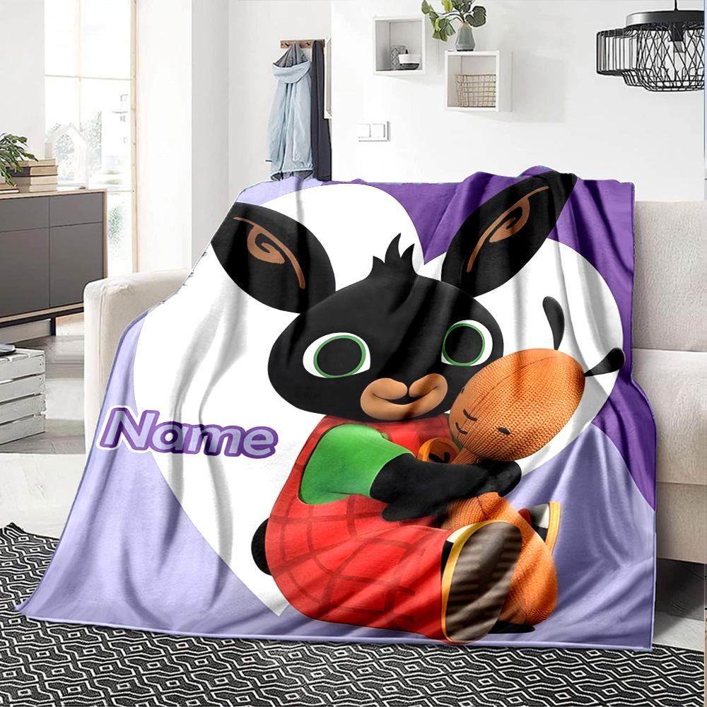 Customizable Bing Bunny2 Throw Blanket – Personalized Name, All-Season Cozy Snug Blanket, Machine Washable, Personalized Blanket