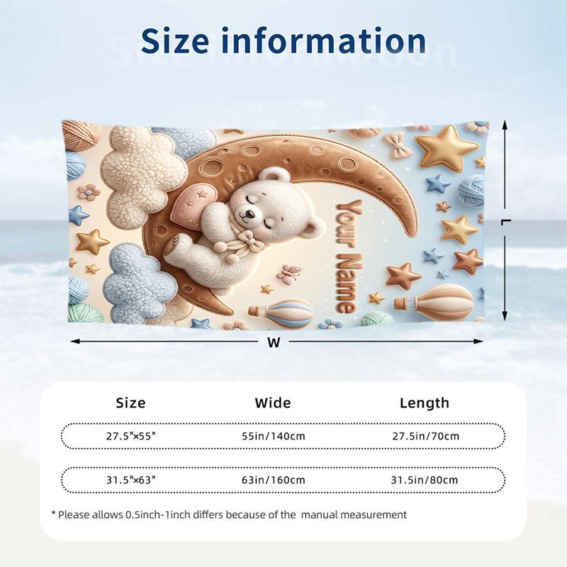 Teddy Bear Theme Beach Towel Personalized Custom Name & Text Soft Quick Dry Beach Towel for Swimming Travel