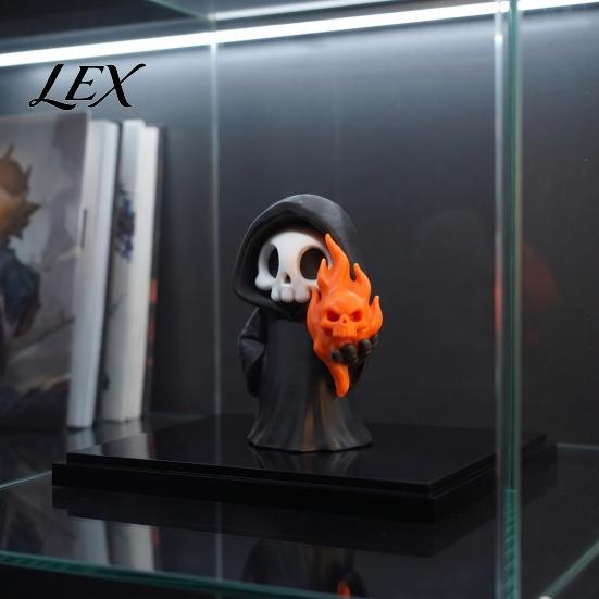 Small Gothic Room Accessories Cute Grim Reaper Halloween Figurine, 3D Printed Spooky Little Fun Party Tabletop Ornaments Statue with Flame Skull,