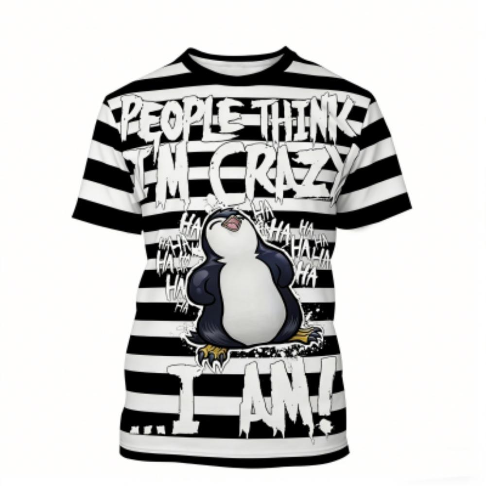 Modisches Herren-T-Shirt Pinguin Streifen 3D-Druck Herren Kurzarm-T-Shirt Locker Lässig Sommer Outdoor Street Herren- und Damen-T-Shirts Tops