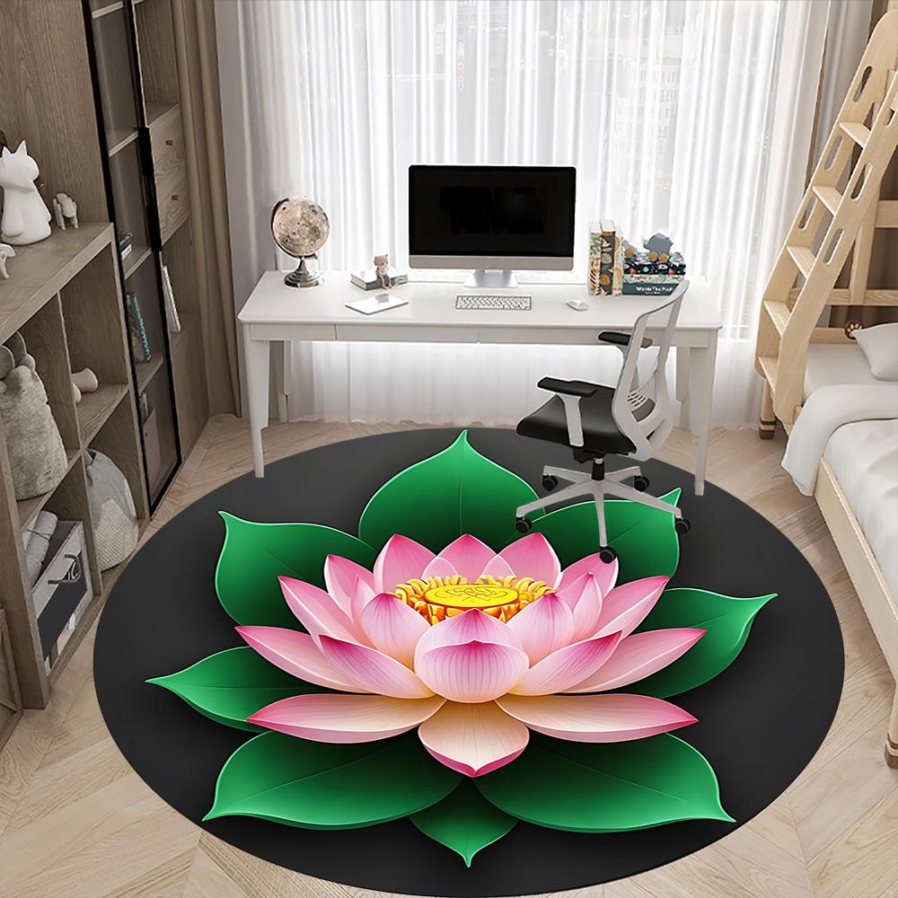 1pc Lotus Flower Chair Carpet for Office, Round Non Slip Durable Large Size Office Carpet, Suitable for Office