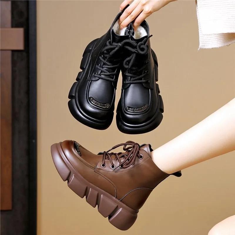 Fashion Women's Boots 2024 Winter New Fur Snow Boots Platform Plush Comfortable Anti Slip Warm Lace Up Cold Proof Cotton Ankle Boots