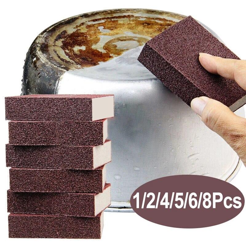 Cleaning Brush Lincoo 1/2/4/6/8Pcs Carborundum Removing Rust Cleaning Brush Descaling Clean Rub for Cooktop Pot Kitchen Sponge