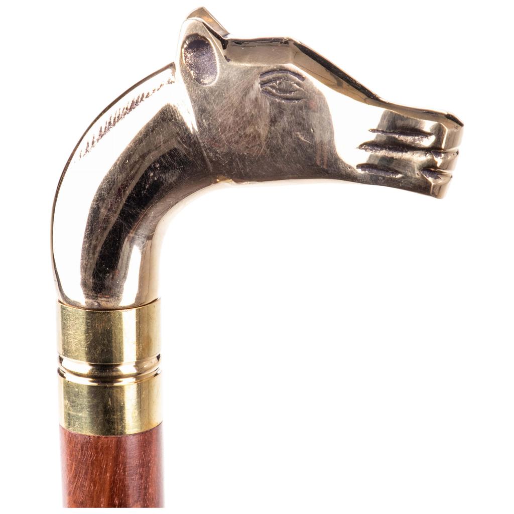 Cane with brass knob in horse shape elegant brown walking cane