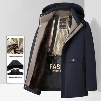 2025 Winter Black Gold Men's Plus Velvet Thick Cotton Jacket - Dad Style Business Outerwear