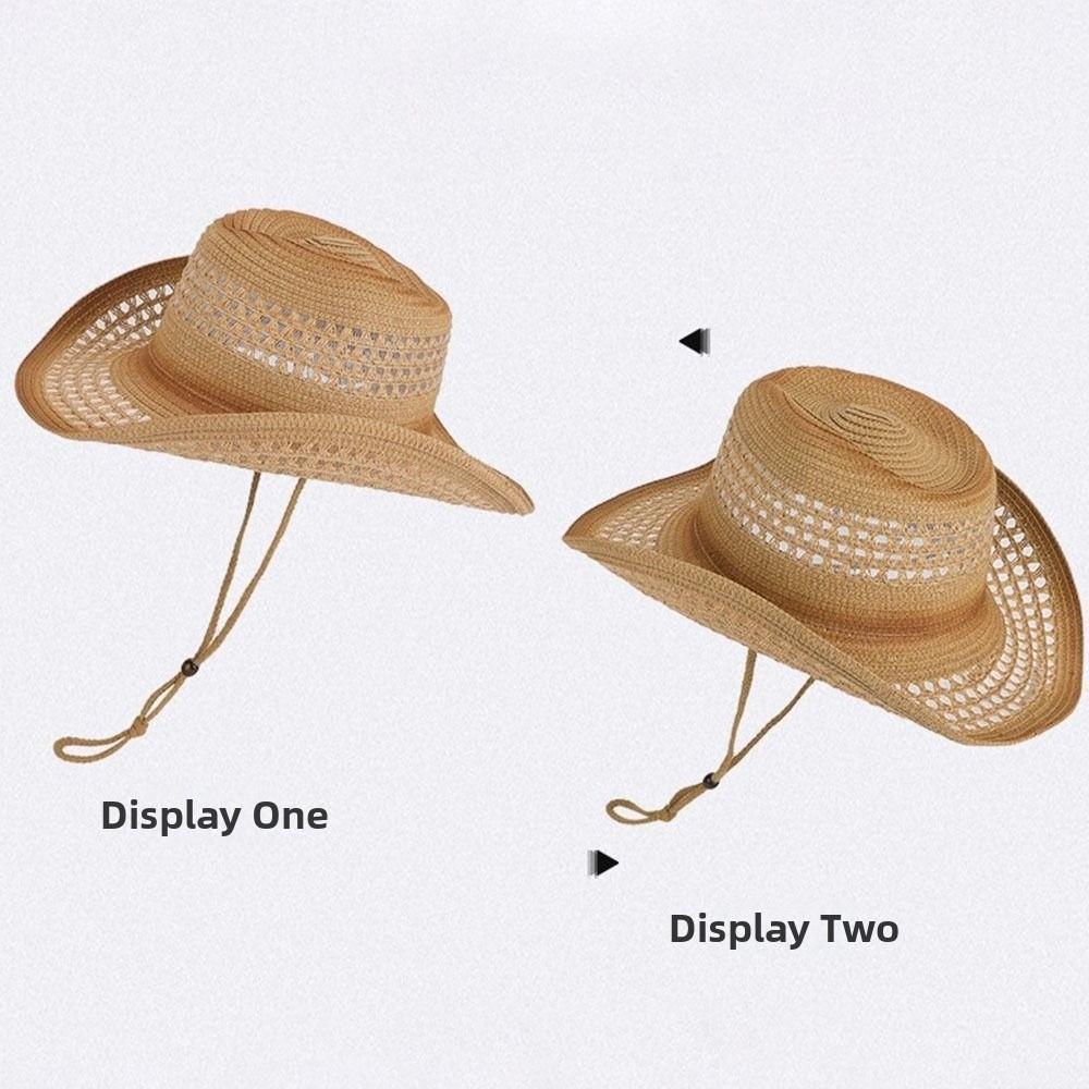 Retro Sunscreen Straw Hat Hollow Out Wide Brim Beach Hats Western Cowboy Hat Summer