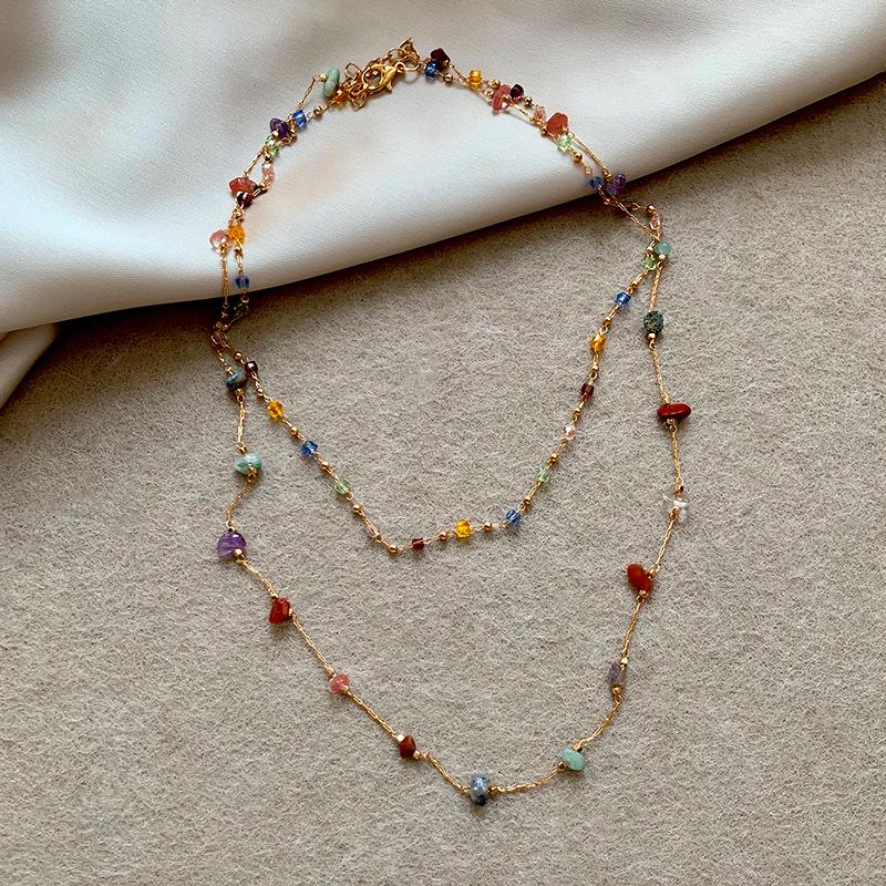 

Дофаминовое колье из разноцветной гальки: Женская милая многослойная ключичная цепочка, универсальное темпераментное украшение