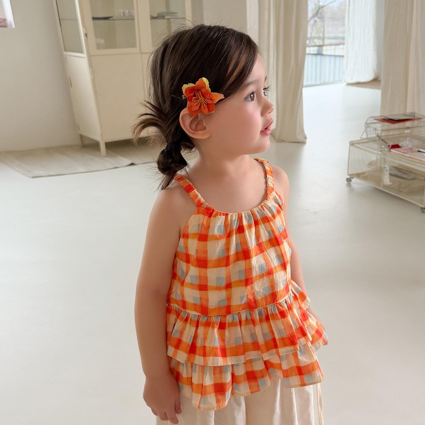 Plaid Doll Shirt Sling Dress - Summer Korean Style for Girls 130 cm