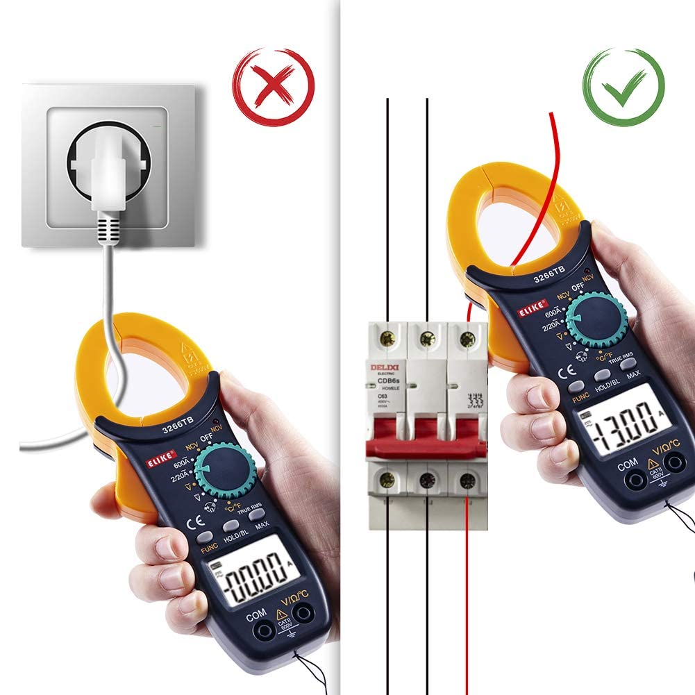 ELIKE True RMS, NCV, AC/DC Digital Multimeter with Amplifier and Volt Clamp Meter for Voltage, Resistance, Diode, Continuity, and Auto-Range (3266TB)