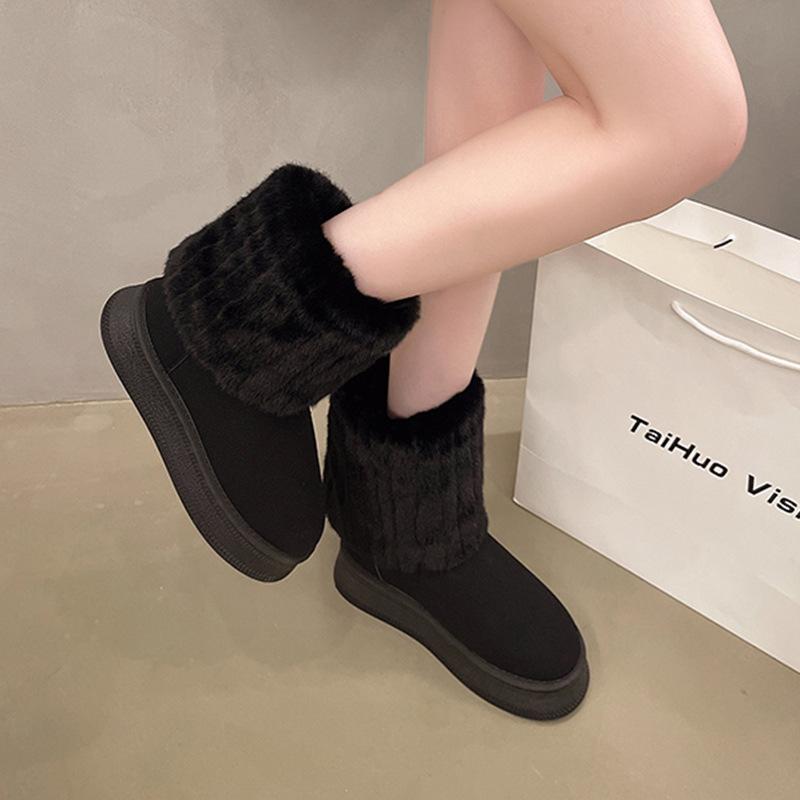 Fashion Winter Women's Snow Boots Plus Velvet Warm Boots New Thick-Soled Female Cotton Boots Casual Slip on Flat Bottom Short Botines
