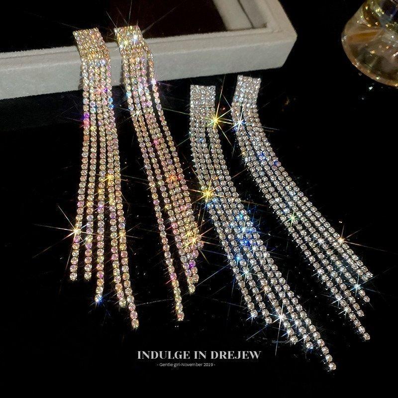 Luxury Square Rhinestone Tassel Earrings – 2025 Exquisite High-End Design for Women золотой
