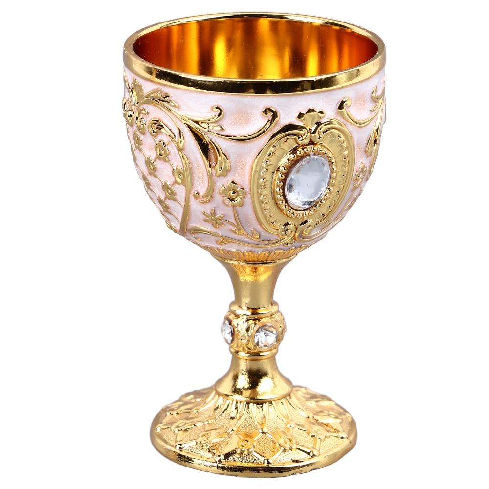 2PCS Small Zinc Alloy Goblet Gold White Retro Metal Cup Vintage Goblet  Party Drinking