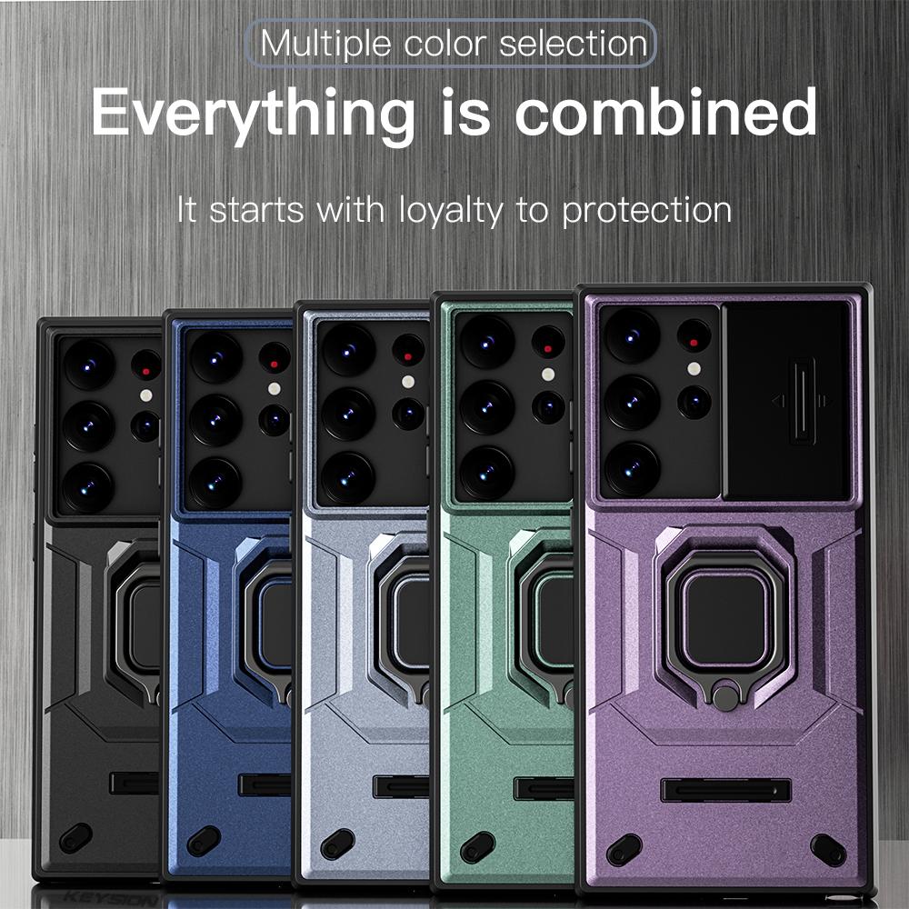 KEYSION Etui odporne na wstrząsy do Samsung S23 Ultra 5G Slide Camera z pierścieniem ochronnym na obiektyw, etui na telefon Galaxy S23+ Plus