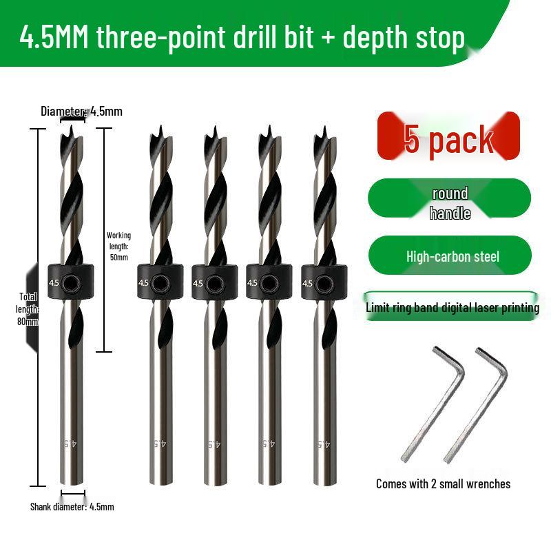 Carbon Steel Three-Point Twist Drill Bit for Hardwood and Enlargement - Compatible with Hand and Pillar Drills