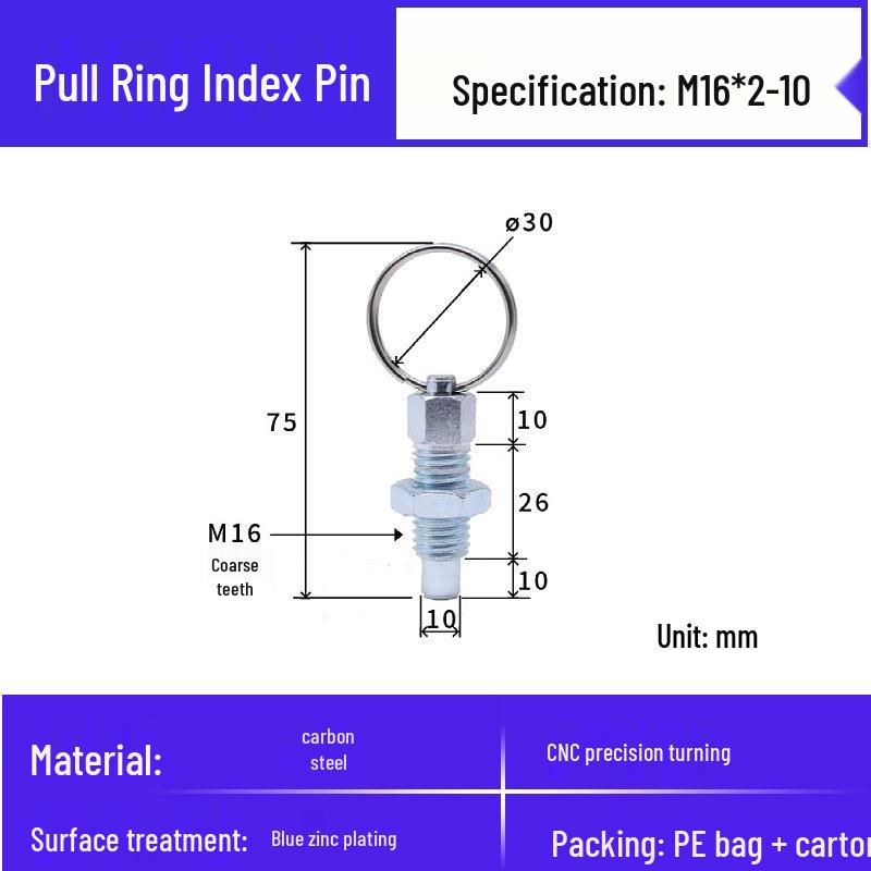 Stainless Steel Self-Locking Pull Ring Pin with Knob and Plunger Spring for Indexing and Locating