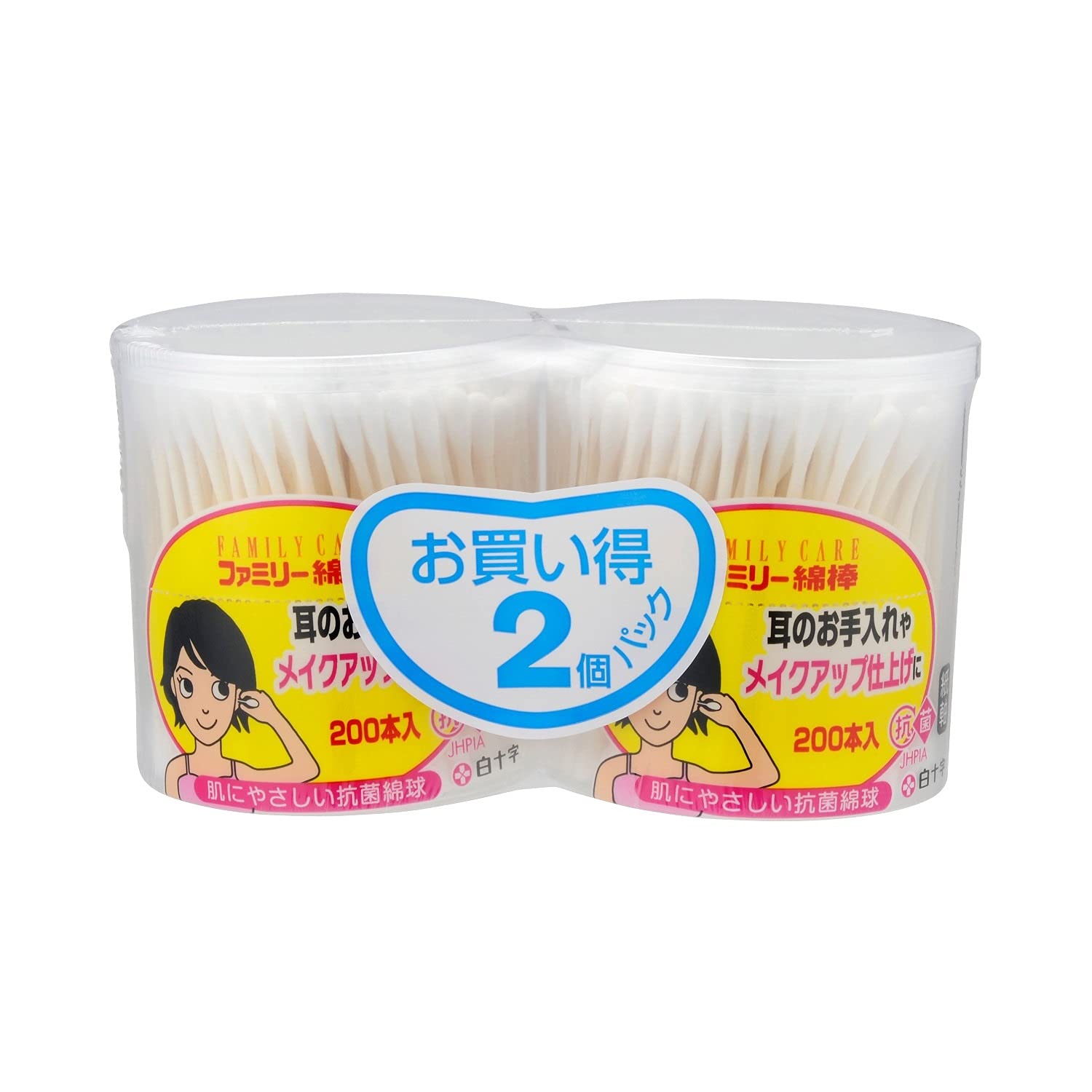 

Hakujuji Family Care FC Family Cotton 200 swabs x 2 packs Swabs, белый