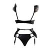 Supply New Sexy Patent Leather Mesh Fluffy Edge Sex Underwear Three-piece Set