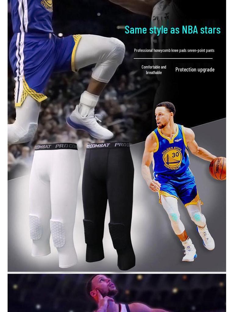 Men's Basketball Compression Pants with Knee Pads - High Elasticity for Sports & Fitness
