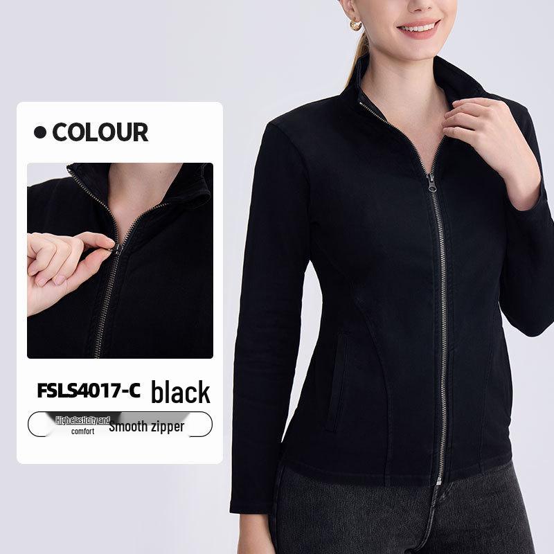 LULU Women s Slimming High Neck Denim Yoga Jacket with Double Pockets S чёрный