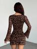 Spring/Autumn Leopard Print Mesh Long Sleeve Dress - Elegant and Sexy European & American Style
