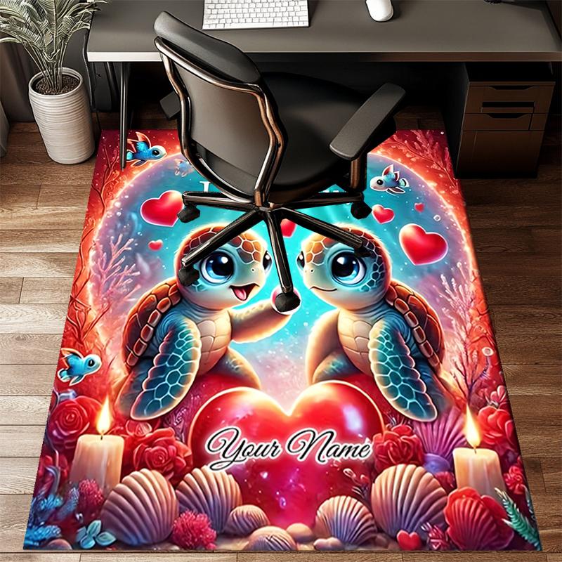 1PC Custom Name Love Turtles Heart Candles Theme Floor Mat Ideal for Living Room, Game Rooms, Office, Bedroom, Floor Mat Playful Design