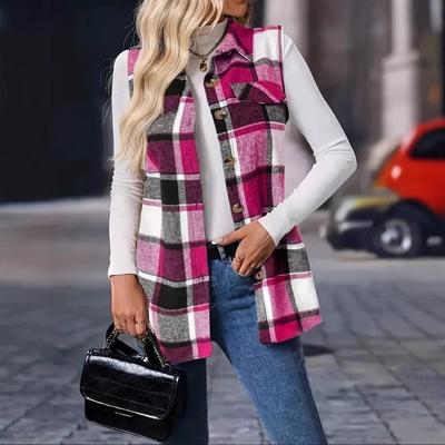 Women's Plus Size Plaid Sleeveless Vest Jacket
