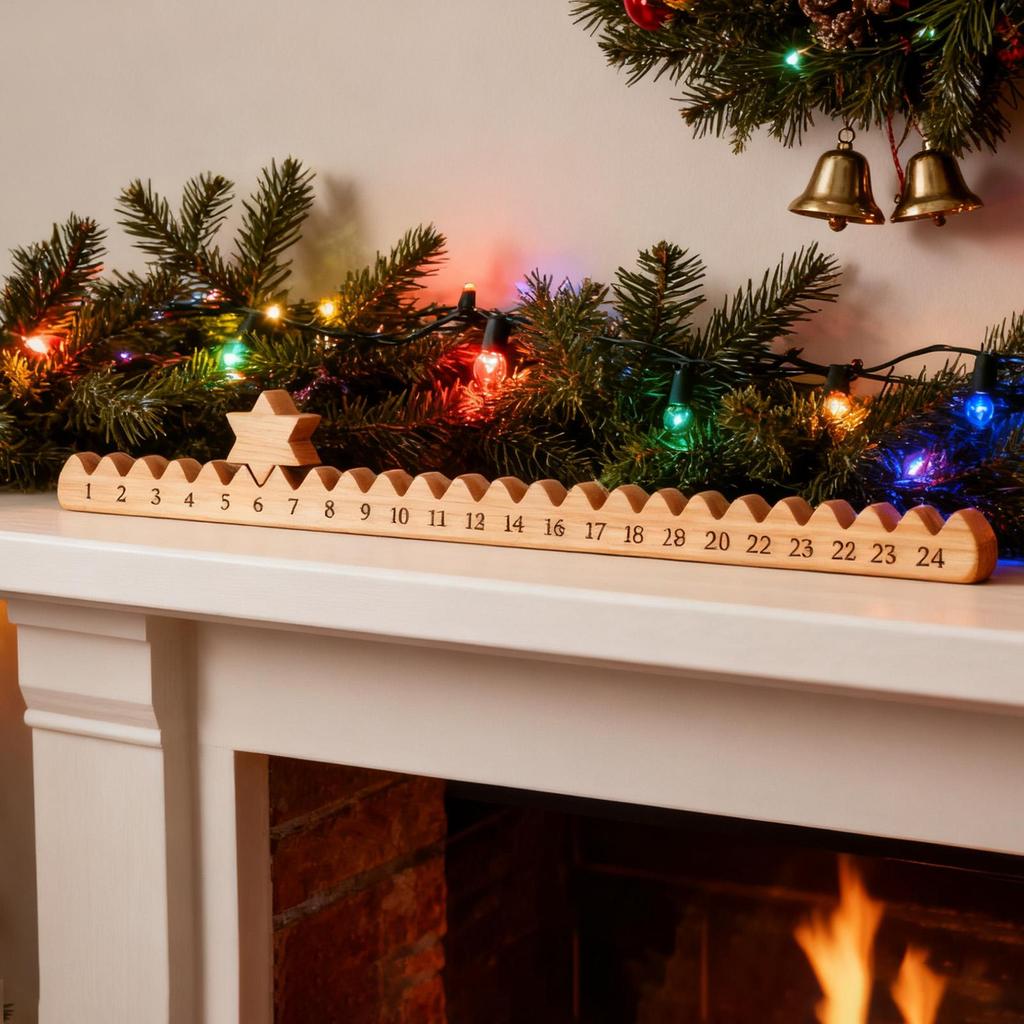 Hölzerner Weihnachts-Countdown-Kalender mit Sternen Adventskalender aus künstlichem Holz für Zuhause Familie Weihnachtsgeschenk Weihnachtsdeko