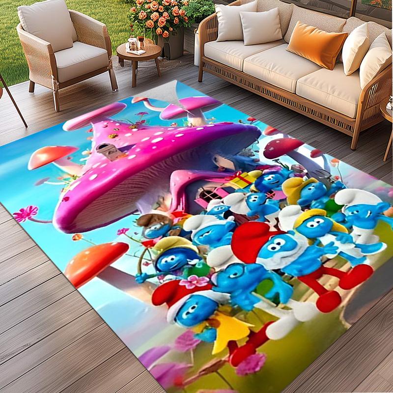 Blue Smurfs Print Rug, Washable Floor Carpet, For Entryway Dorm Laundry Room Office Study, Home Decor Birthday Christmas Gift