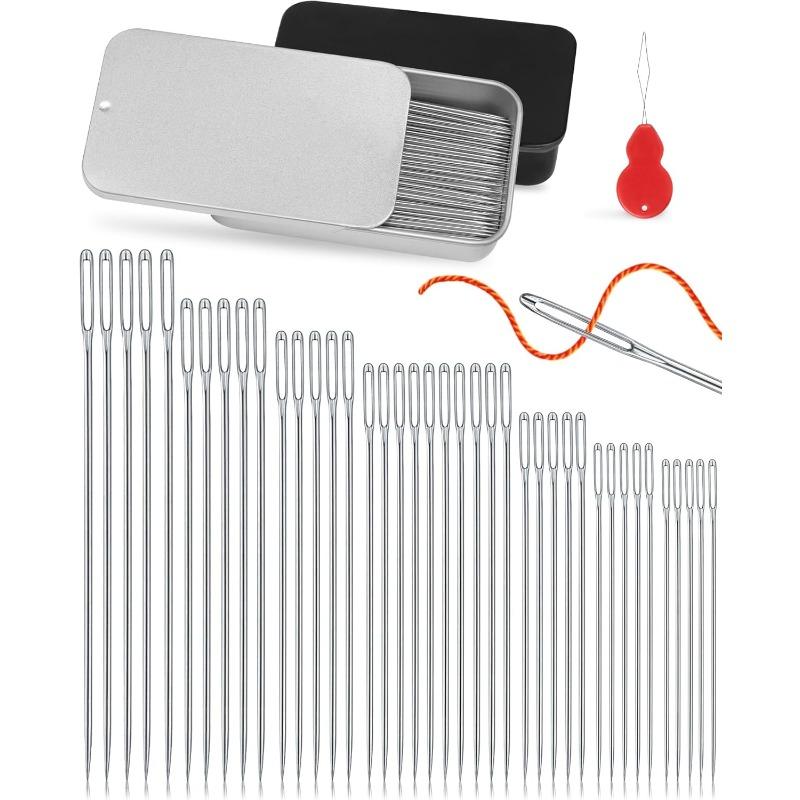

1SET of 35 leather needles with iron cases in 7 different sizes, large-eyed hand sewing embroidery needles for handcraft.