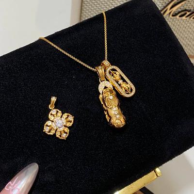 Vajra Pestle Pixiu Necklace, Lucky Bag Gourd, Diamond-Encrusted Copper Coins Stacked With Gold Pendant Chain Woman