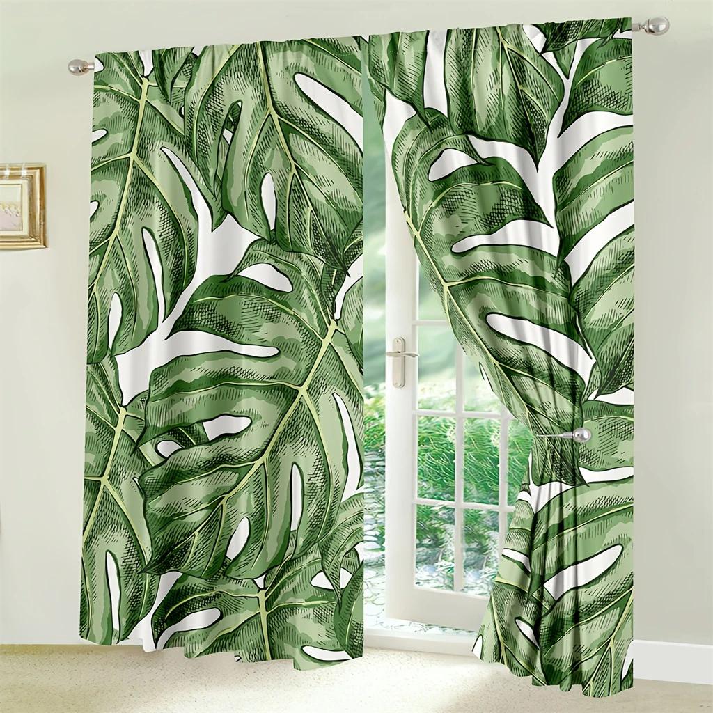 

2PCS- Tropical leaf Hawaiian style pattern printed curtains, pole bag curtains, home decoration, room decoration 29Wx64L(75x166CM)x2