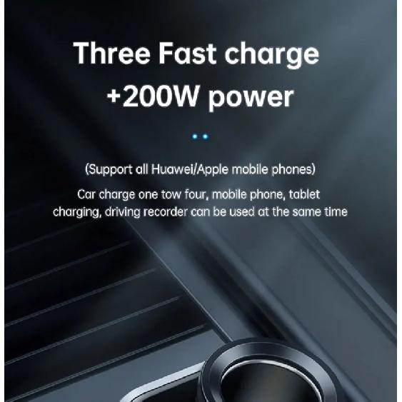 200W Car Charger Fast Charging Voltage Display USB 100W PD 30W 4 in 1 Dual 12V/24V Cigarette Lighter Splitter Power Adapter
