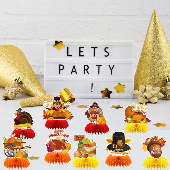 9 Pcs Autumn Thanksgiving Honeycomb Centerpiece 3D Honeycomb Fall Decoration