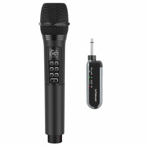 Kithouse Wireless Microphone, UHF Rechargeable, Wireless Karaoke Microphone, 10 Channels with Volume and Echo Control, 6.35mm Receiver, Wireless Handh