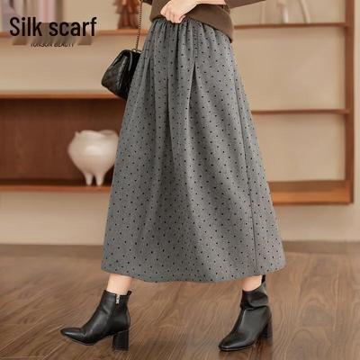 Women's A-Line Elastic Waist Polka Dot Midi Skirt