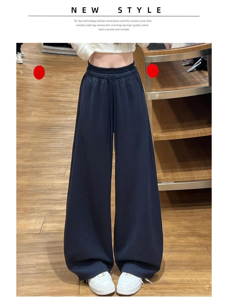 Women's Pink Wide-Leg Knife Pleat Sweatpants - Spring 2026 Korean Style, High Waist, Slimming Petite Fit