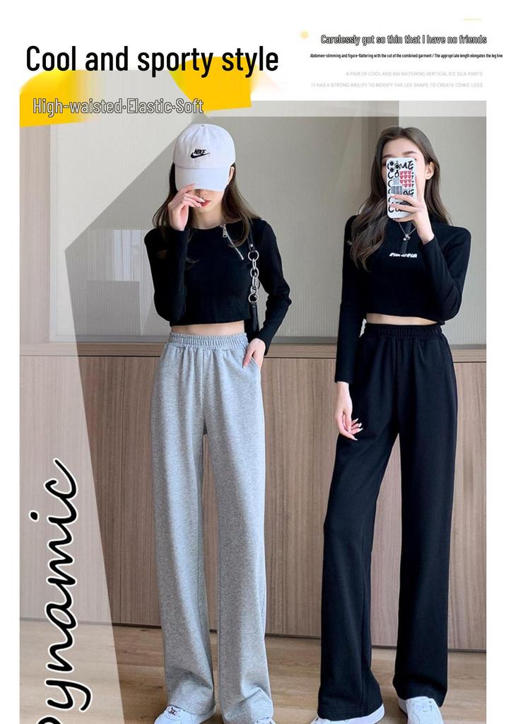 Women's High-Waist Wide-Leg Sweatpants - Spring/Autumn Loose Straight-Leg Fit, Slimming for Thick Legs, Versatile Casual Wear