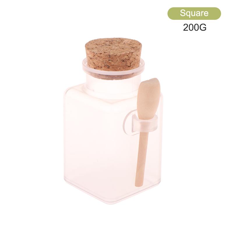100-300 g doplňovatelná sklenice s matným těsněním s dřevěnou lžičkou Láhev na sůl do koupele Zátka z měkkého korku Prázdné cestovní nádoby