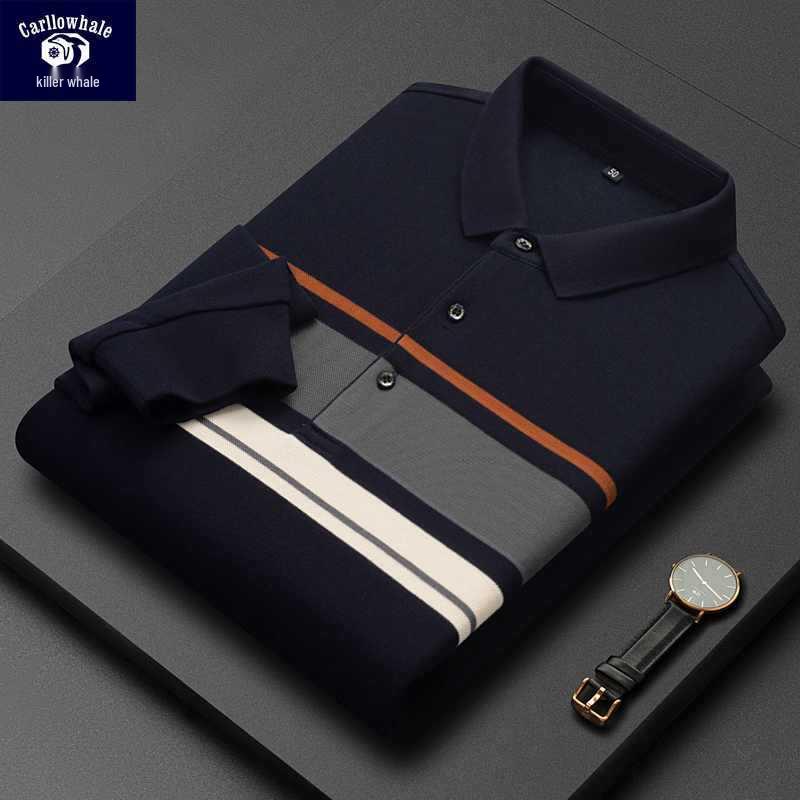 

Karen Whale 2023 Осень/Зима Мужская Полосатая Футболка с Лацканами и Длинным Рукавом 48 синий