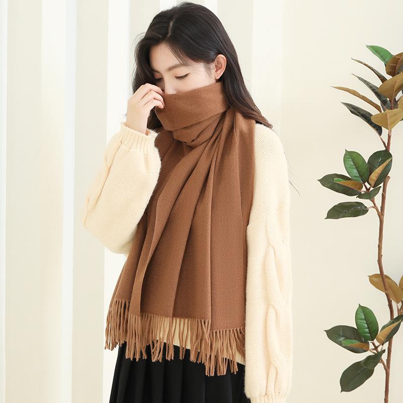 Wool Cashmere Scarf for Girls High End Solid Color Scarf Versatile Thickened Winter Imitation Cashmere Scarf