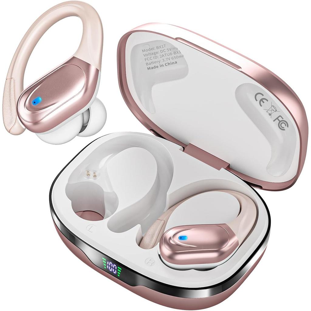 Sports Bluetooth Headphones, 80Hrs Playtime Wireless Earbuds with LED Power Display, IPX7 Waterproof Earphones for Workout/Running, Noise Canceling
