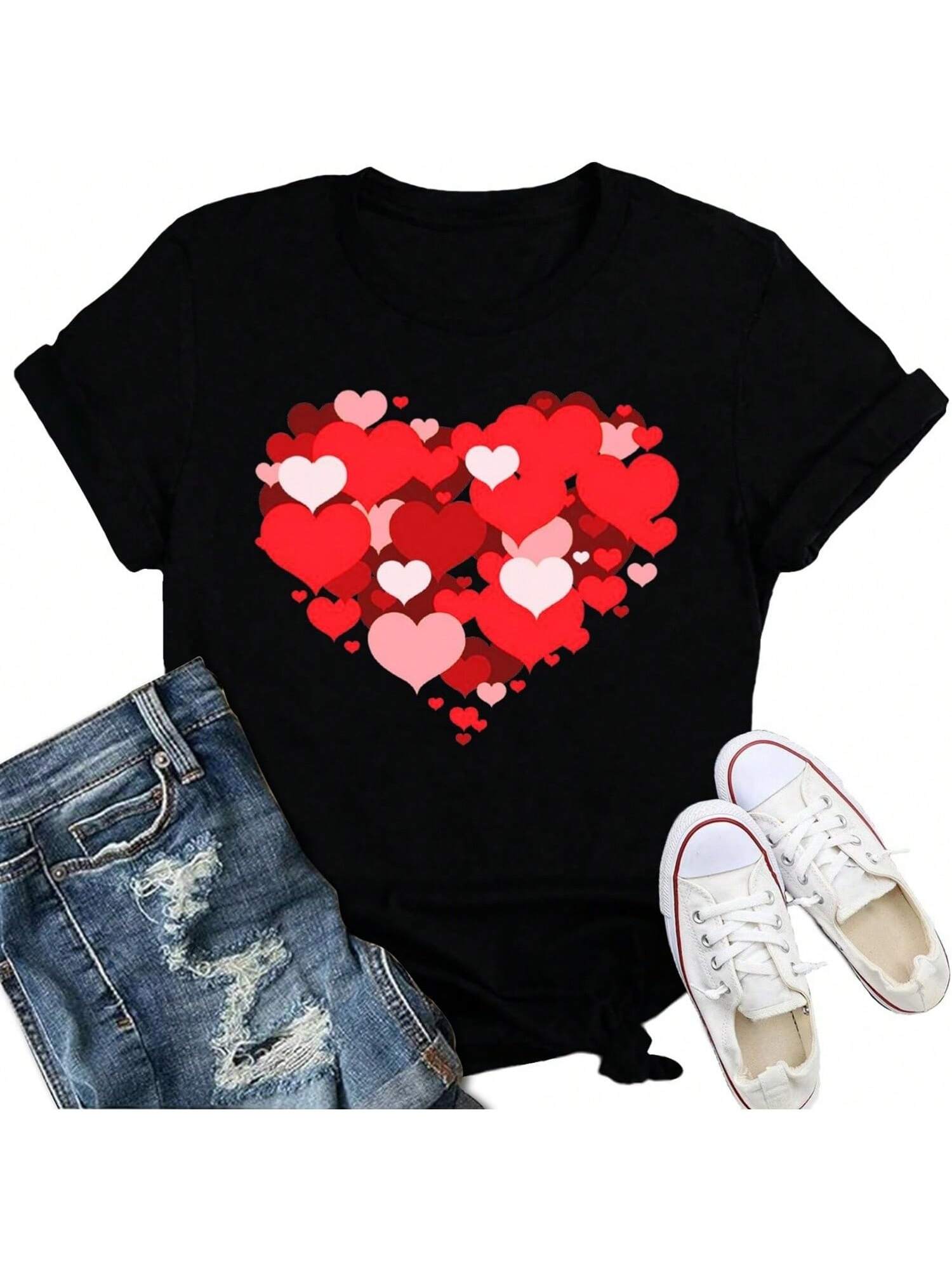 Valentines Day Shirts For Wo unisex Cute Love Heart T-Shirt Romantic Valentine Couple Tee Tops S разноцветный