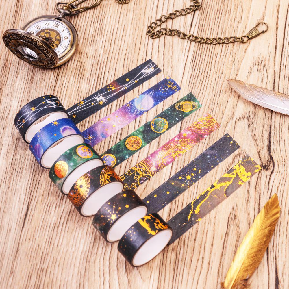 Starry Sky Washi Tape Set: 12 Rolls Hot Stamping for Universe-Themed DIY & Journaling