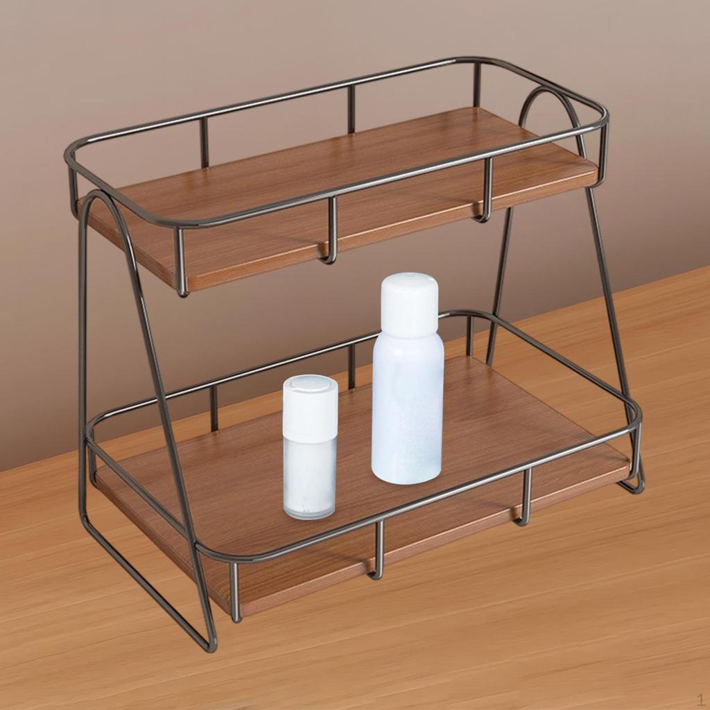 Bathroom Counter Organizer Desktop Storage Rack Modern Creative Retro Design 2 Tier Cup Riser Stand