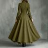 Women’s Long Sleeve Vintage Style Faux Lace Trim Shirt Dress Inspired Elegant Maxi Dress Button Down Design