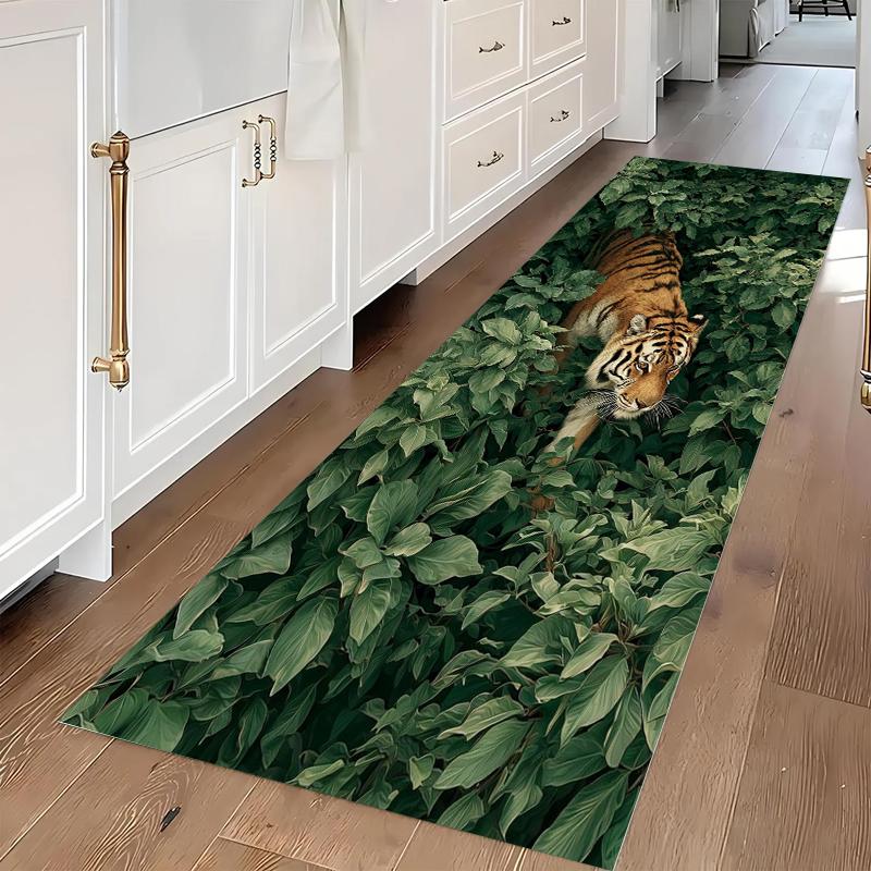 

Tiger Tropical Plant Leaves Pattern Runner Rug Modern Home Decor Hallway Carpet Soft Non-slip Floor Mat for Living Room Bedroom 40X120CM