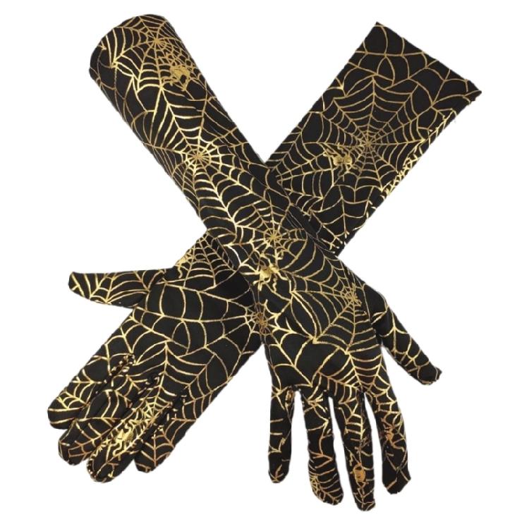 

Stretchable Halloween Gloves with Gold Spiderweb Pattern Elbow Length Witch Gloves For Masquerades Costume Accessories 1
