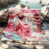 1pc Japanese Geisha Floral Blanket - Pink Cherry Blossoms And Dragon Pattern, Lightweight Fleece Throw for Home, Travel, Camping, Office - Elegant Jap