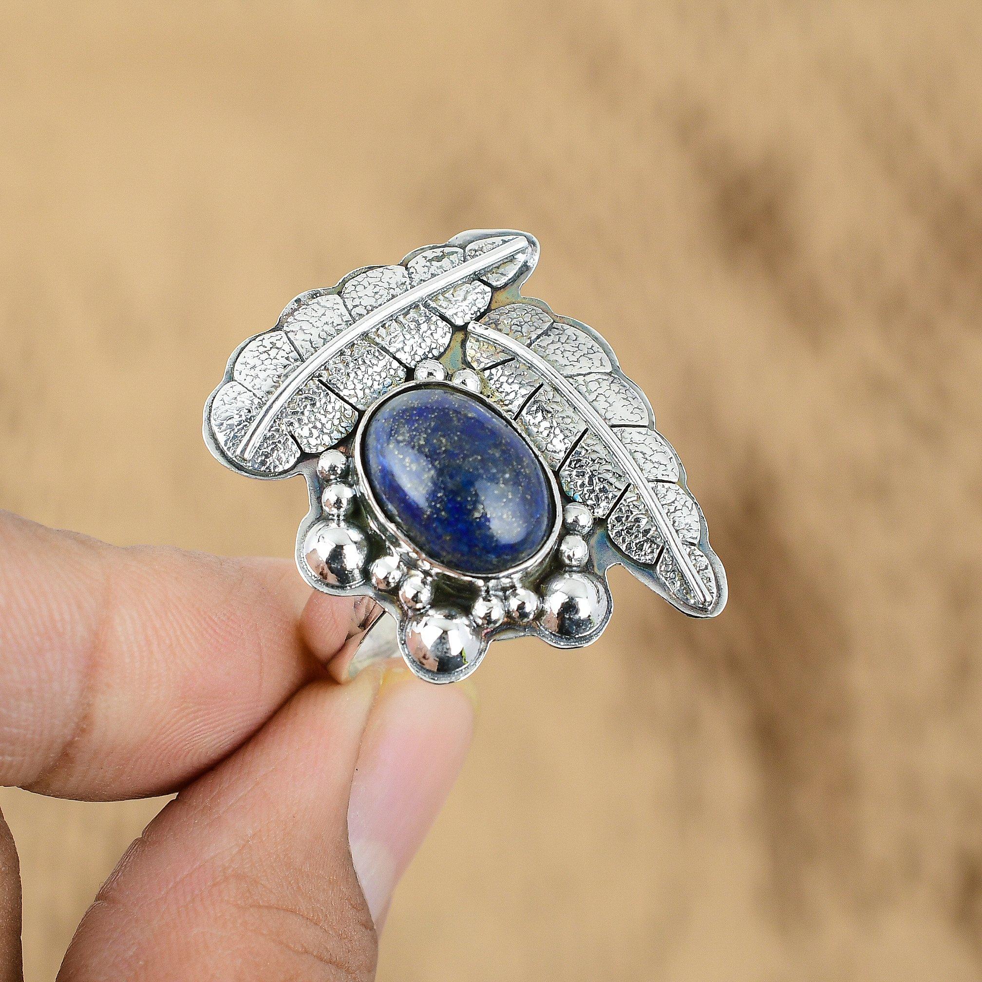 

Mothers day Deal 925 Silver Oval Natural Lapis Lazuli Daughter Multi Stone Ring Yes
